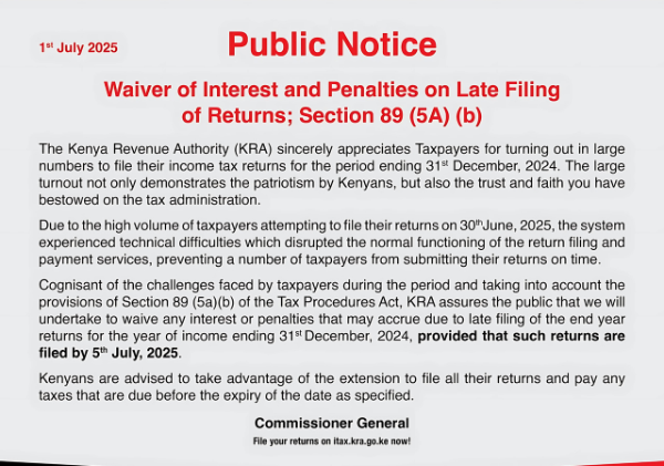 KRA Extends Tax Filing Deadline to July 5 Amid iTax System Challenges